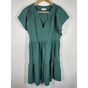 Calvin Klein Dress Womens 10 Green Tiered Short Sleeve V-Neck Swing Boho